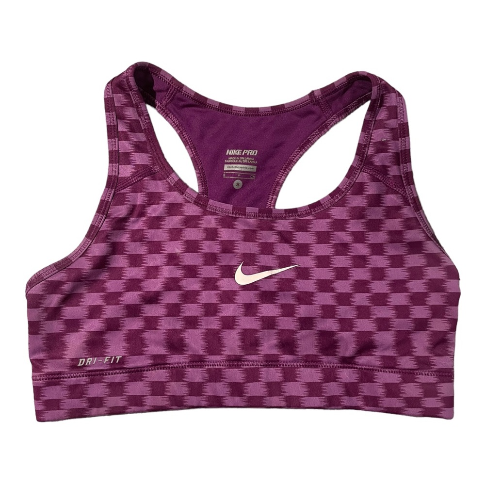 Nike Pro Dri-Fit Sports Bra Small purple Checkered Pattern